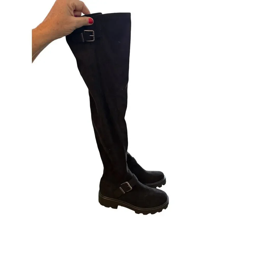 Marc Fisher Women’s Black Ganven Lug Sole Over the Knee Boots Size 6.5M